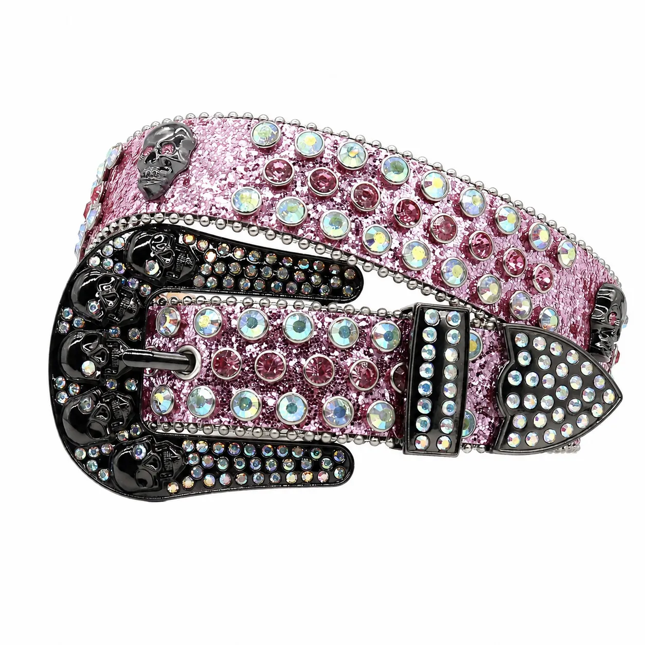 Zhenhao Pink Rhinestone PU Women's Fashion Belt